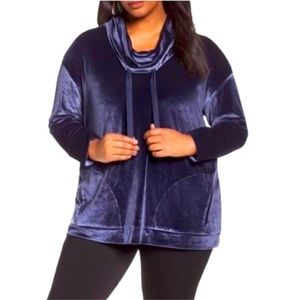 Sejour Velour Cowl Neck shirt blue 2x NWT